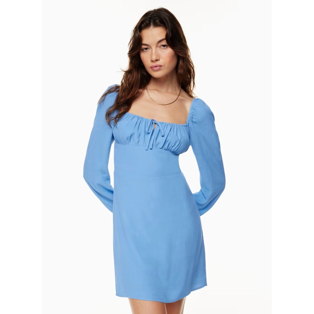 Aritzia Mini Milkmaid Dress Sz S‎ Delilah Blue Crepe Long Puff Sleeve Coquette